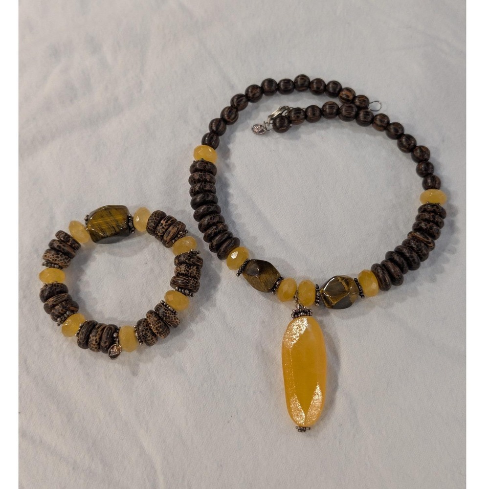 Silpada Sterling Honey Jade & Tiger's Eye Set N1361 B1362